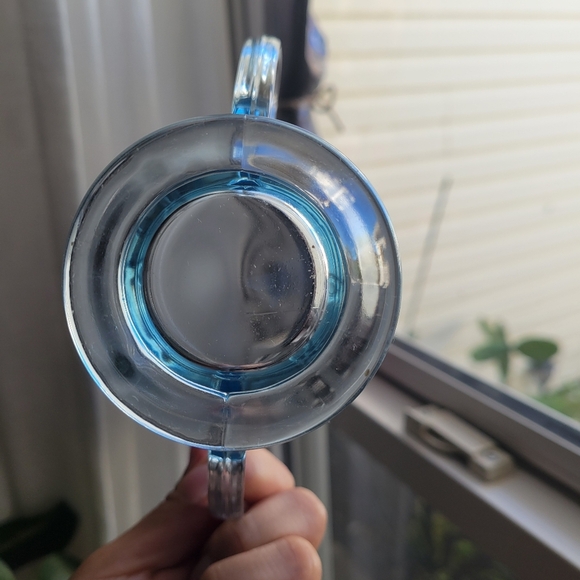 Rare Vintage Fosforia Blue Depression Glass Sugar Bowl with Lid "AS IS" - Picture 3 of 11